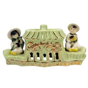 vintage green & gold Premco Mfg Co TV Lamp Asian figures dragons needs rewiring